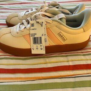 adidas Women's VL Court 3.0 Cream and Tan Athletic Shoes